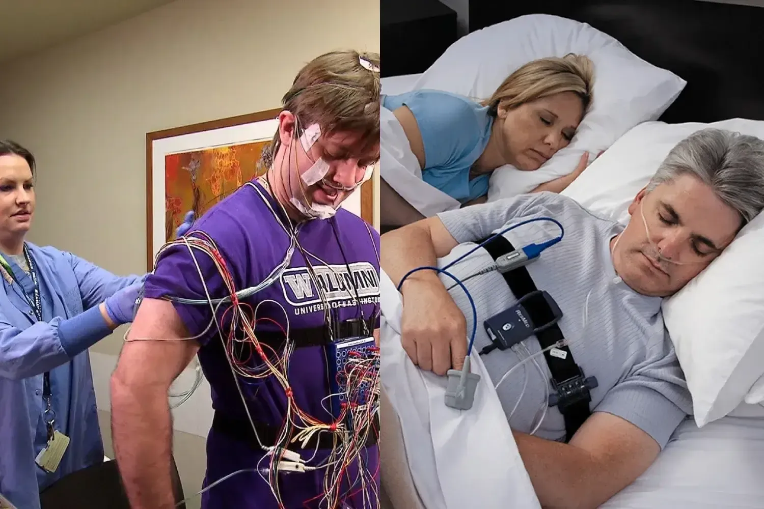 side-by-side comparison of an at-home sleep study with portable devices and an in-lab sleep study with multiple sensors